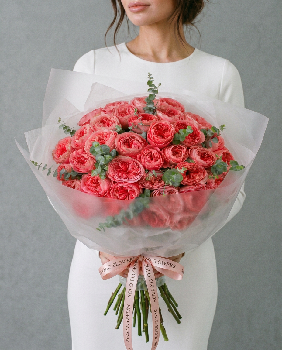 Coral Garden Rose Bouquet