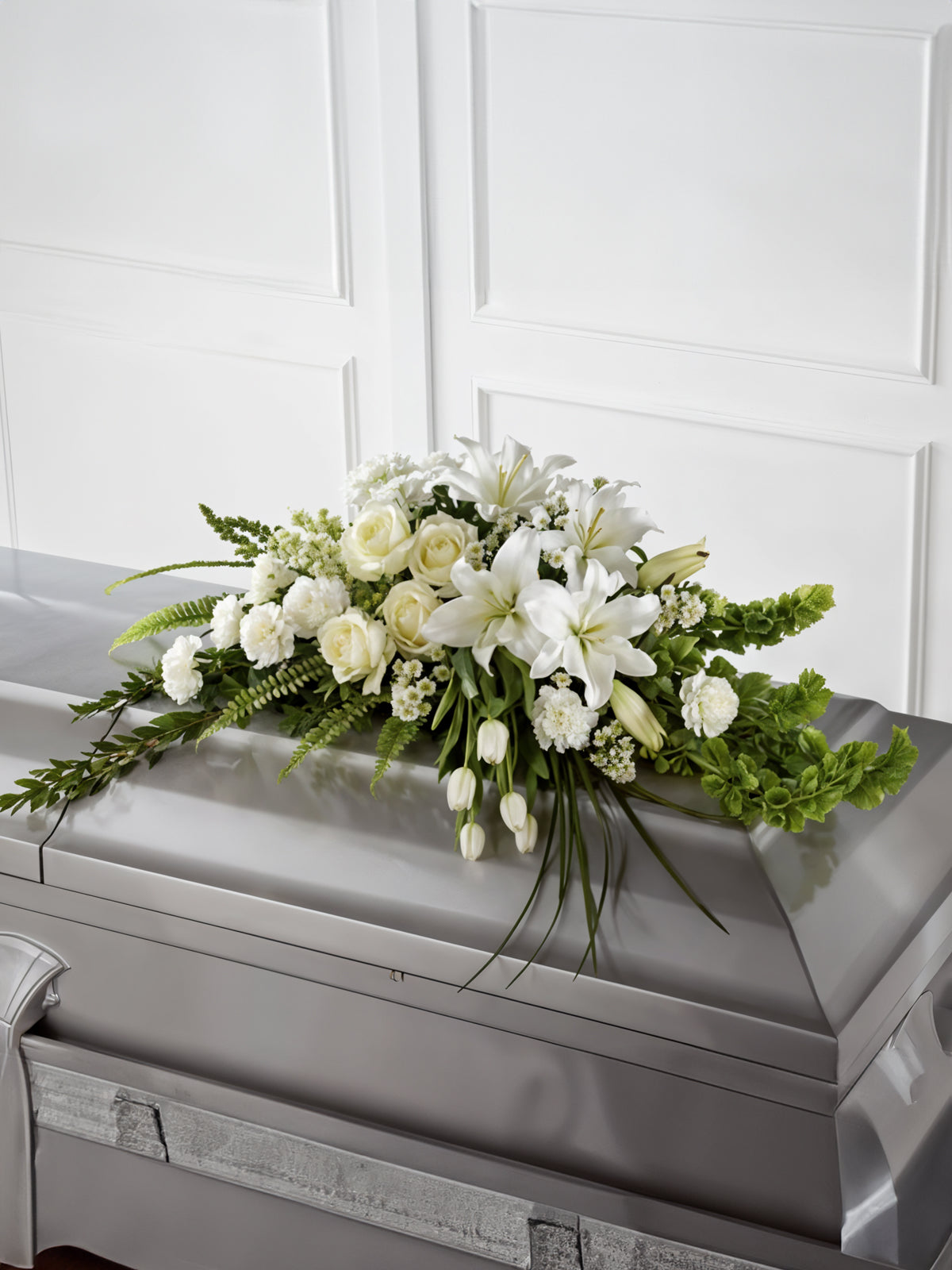 White Serenity Casket Spray